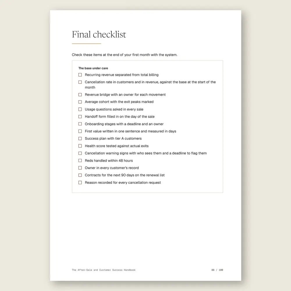 The After-Sale and Customer Success Handbook · The final checklist