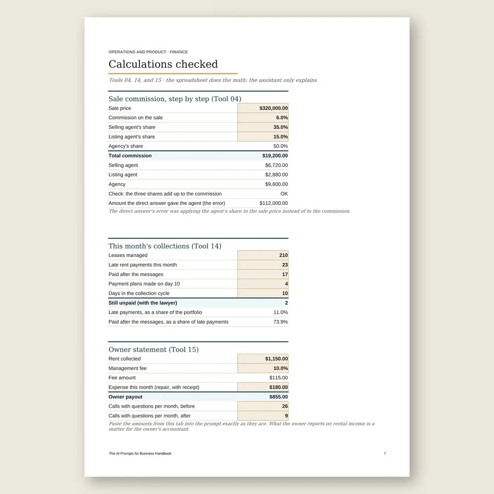 The AI Prompts for Business Handbook · Simulation with the example data