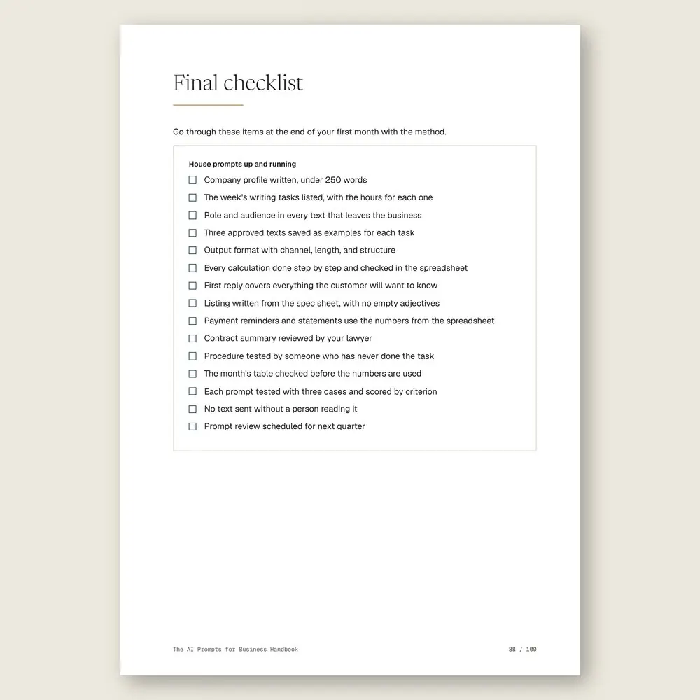 The AI Prompts for Business Handbook · The final checklist