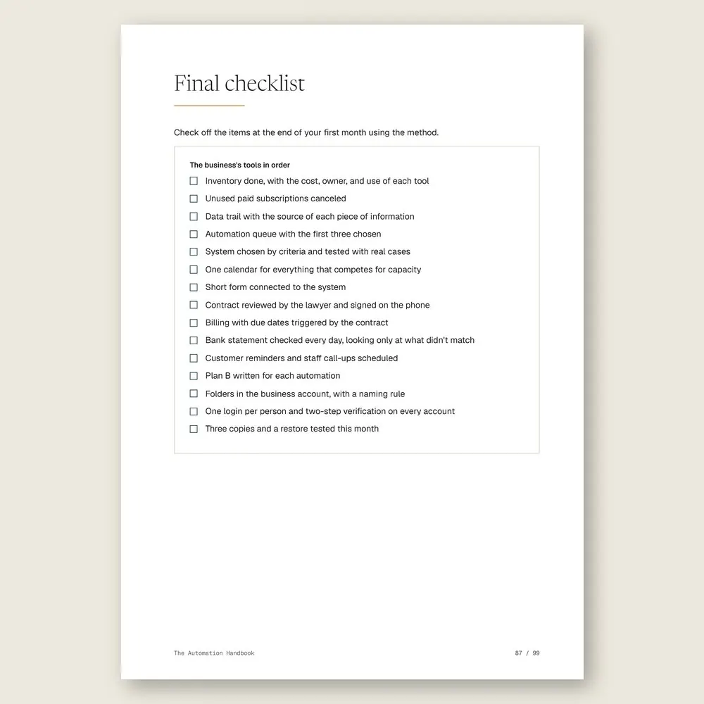 The Automation Handbook · The final checklist