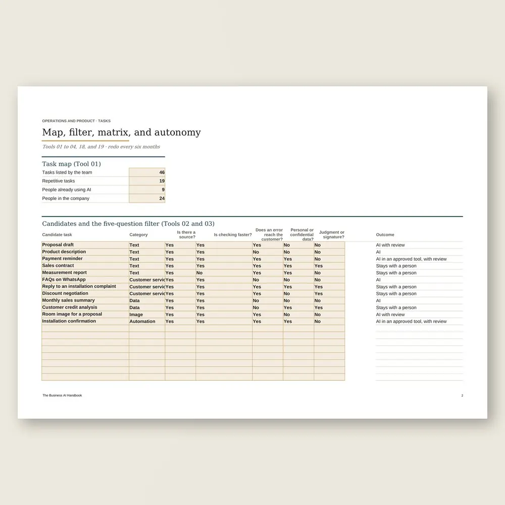 The Business AI Handbook · The spreadsheet on screen
