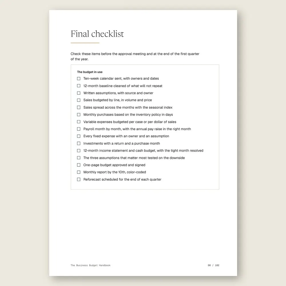 The Business Budget Handbook · The final checklist