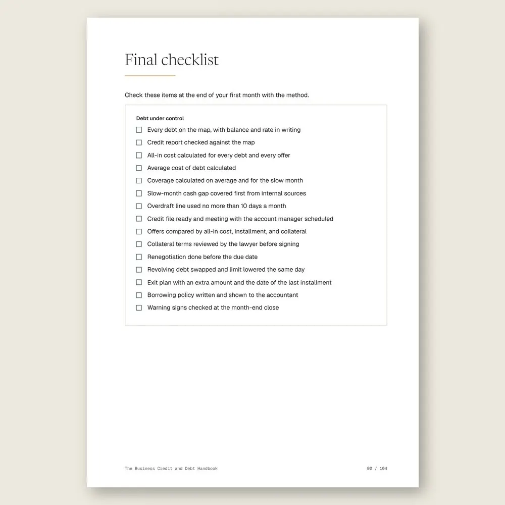 The Business Credit and Debt Handbook · The final checklist