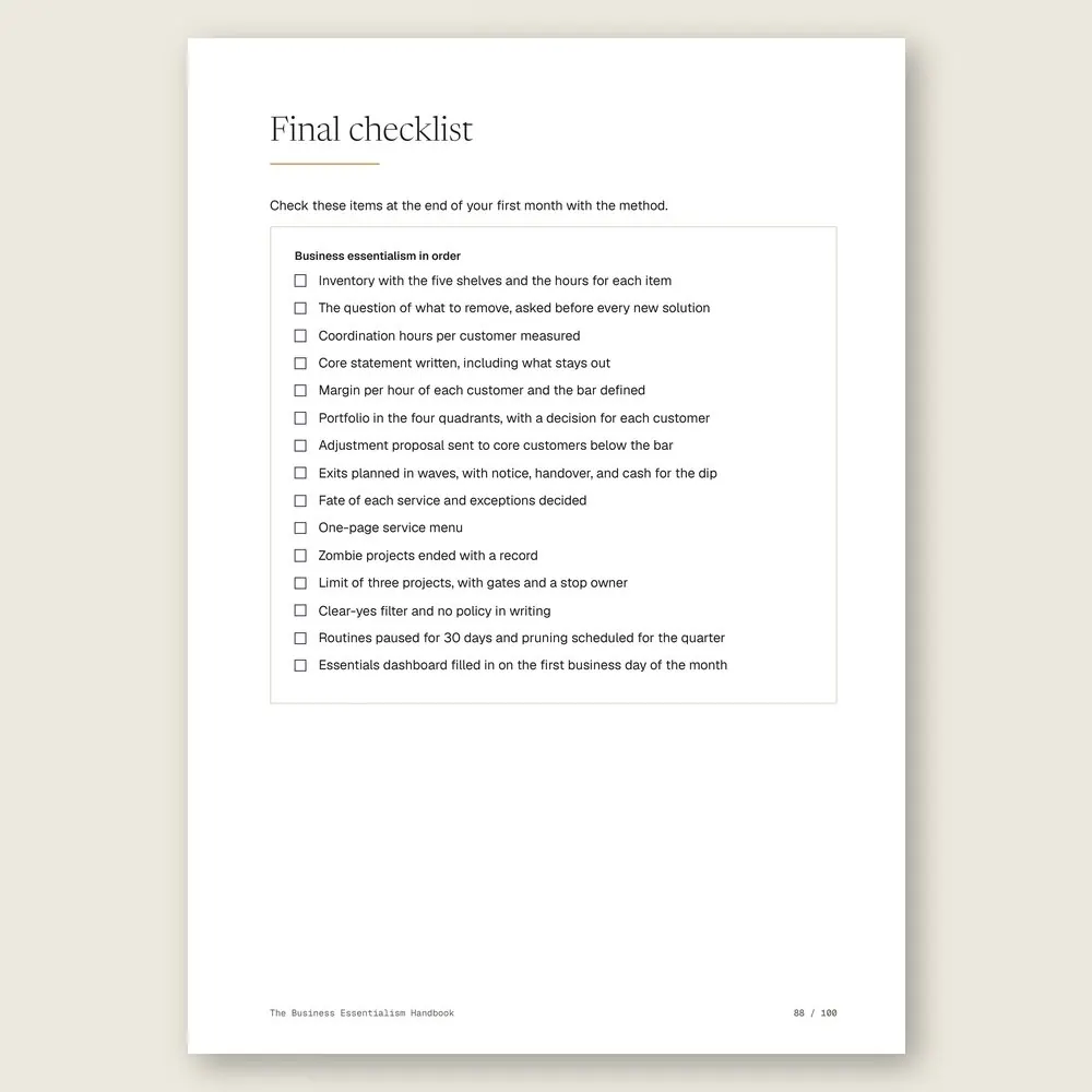 The Business Essentialism Handbook · The final checklist