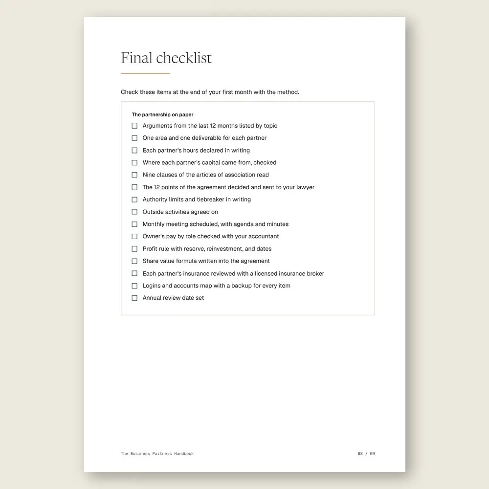 The Business Partners Handbook · The final checklist