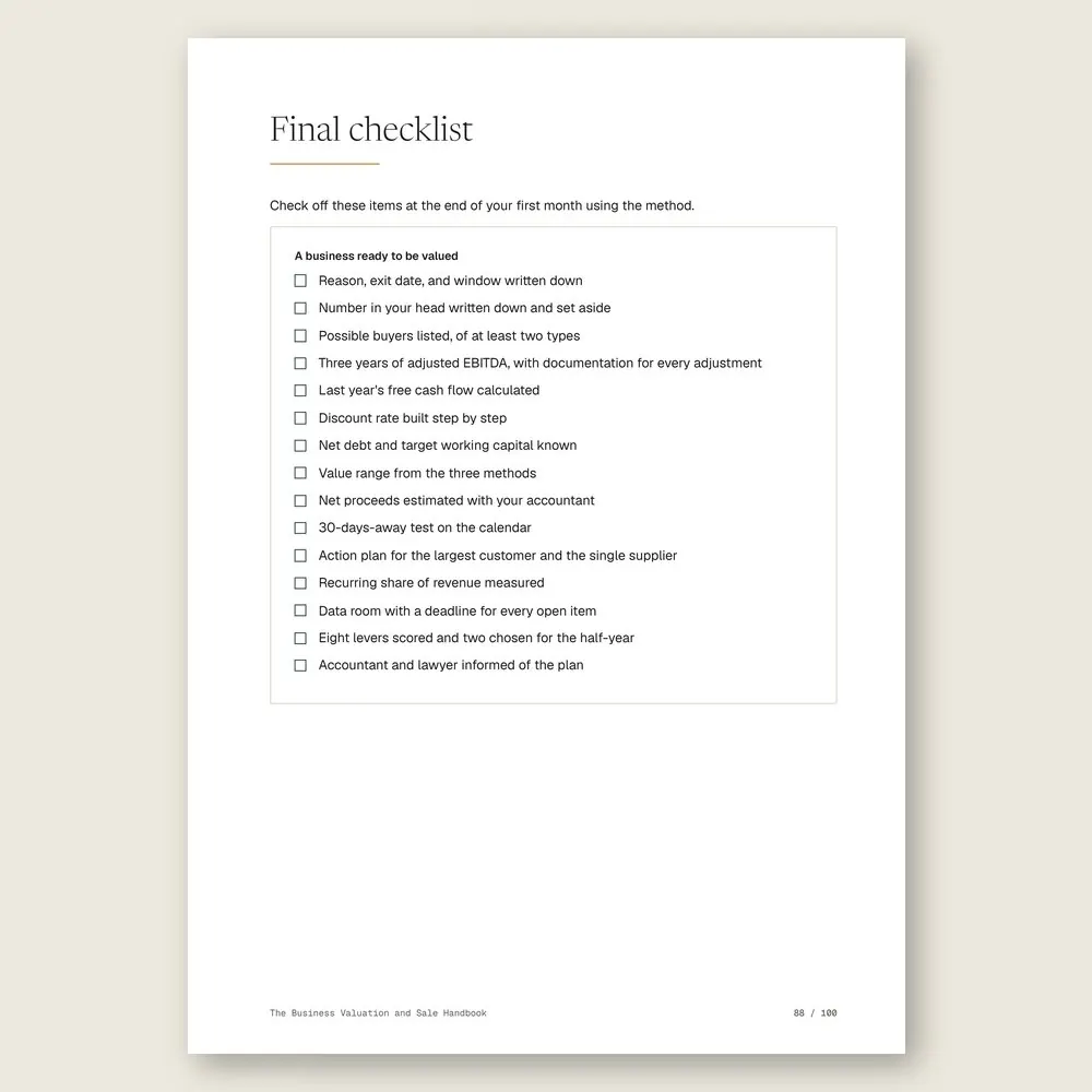 The Business Valuation and Sale Handbook · The final checklist