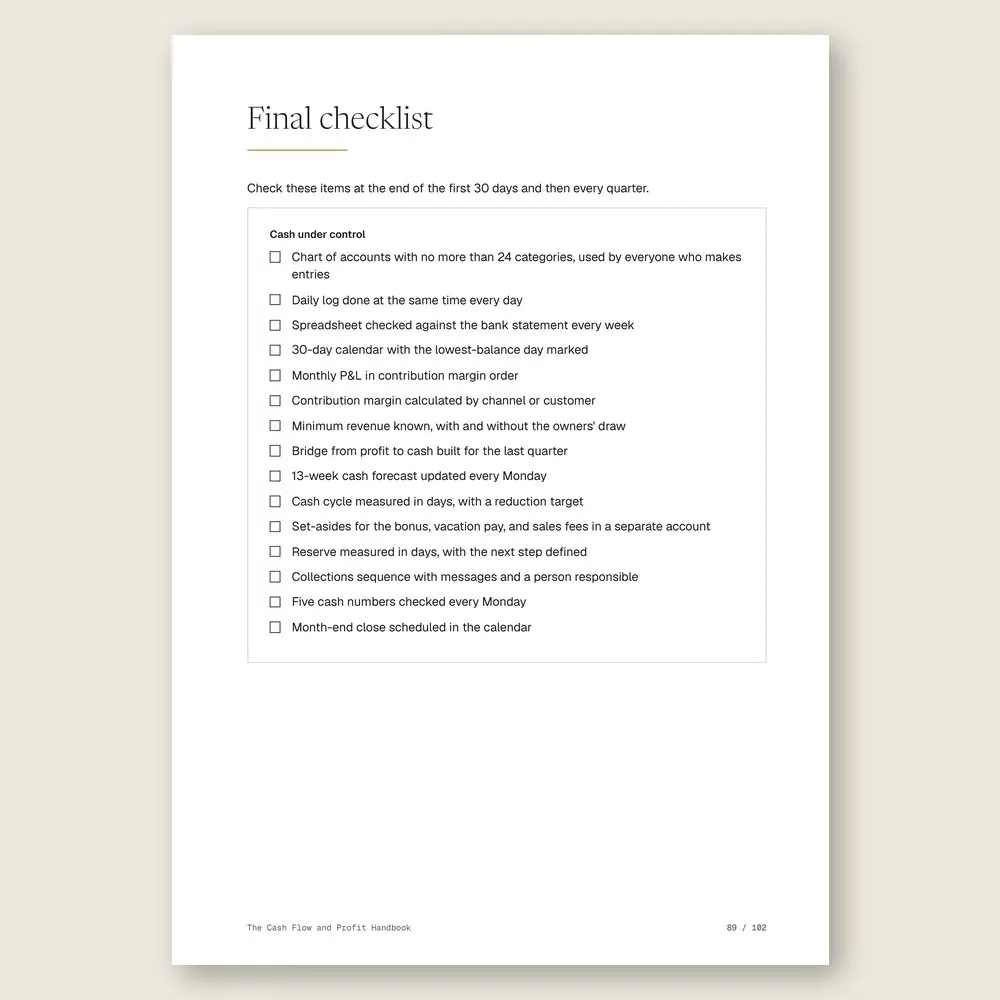 The Cash Flow and Profit Handbook · The final checklist