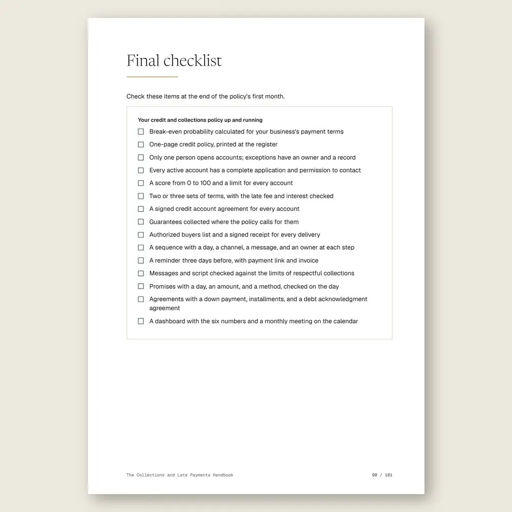 The Collections and Late Payments Handbook · The final checklist