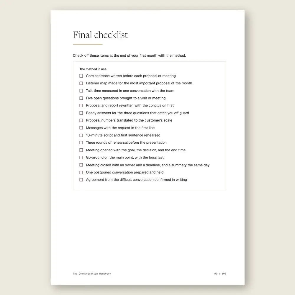 The Communication Handbook · The final checklist