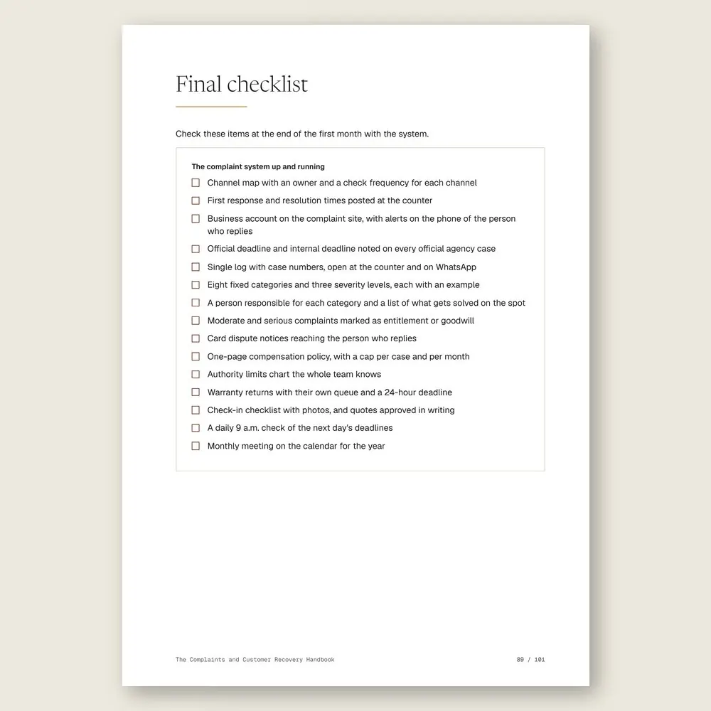 The Complaints and Customer Recovery Handbook · The final checklist