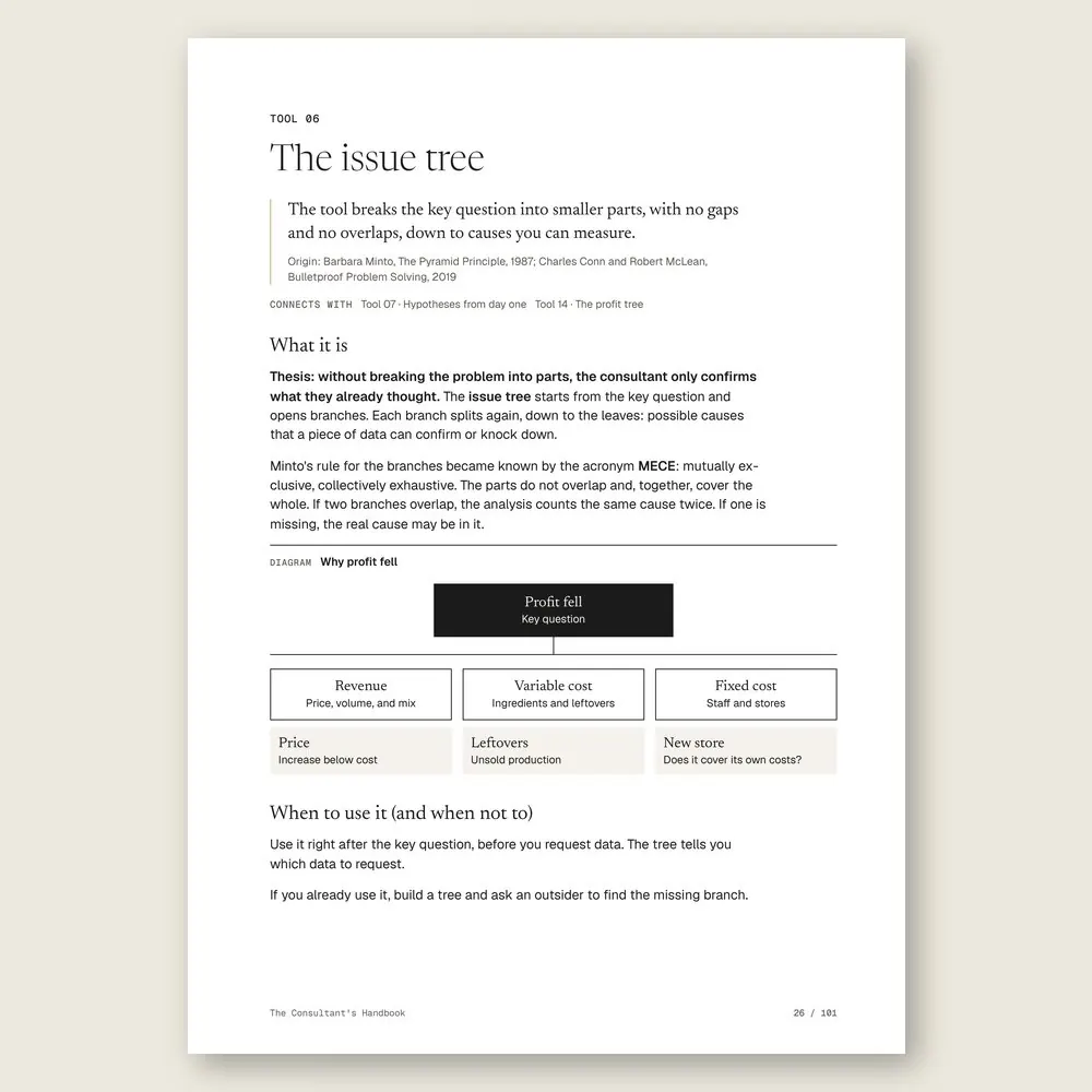 The Consultant's Handbook · The tool: the idea, where it comes from, and the diagram