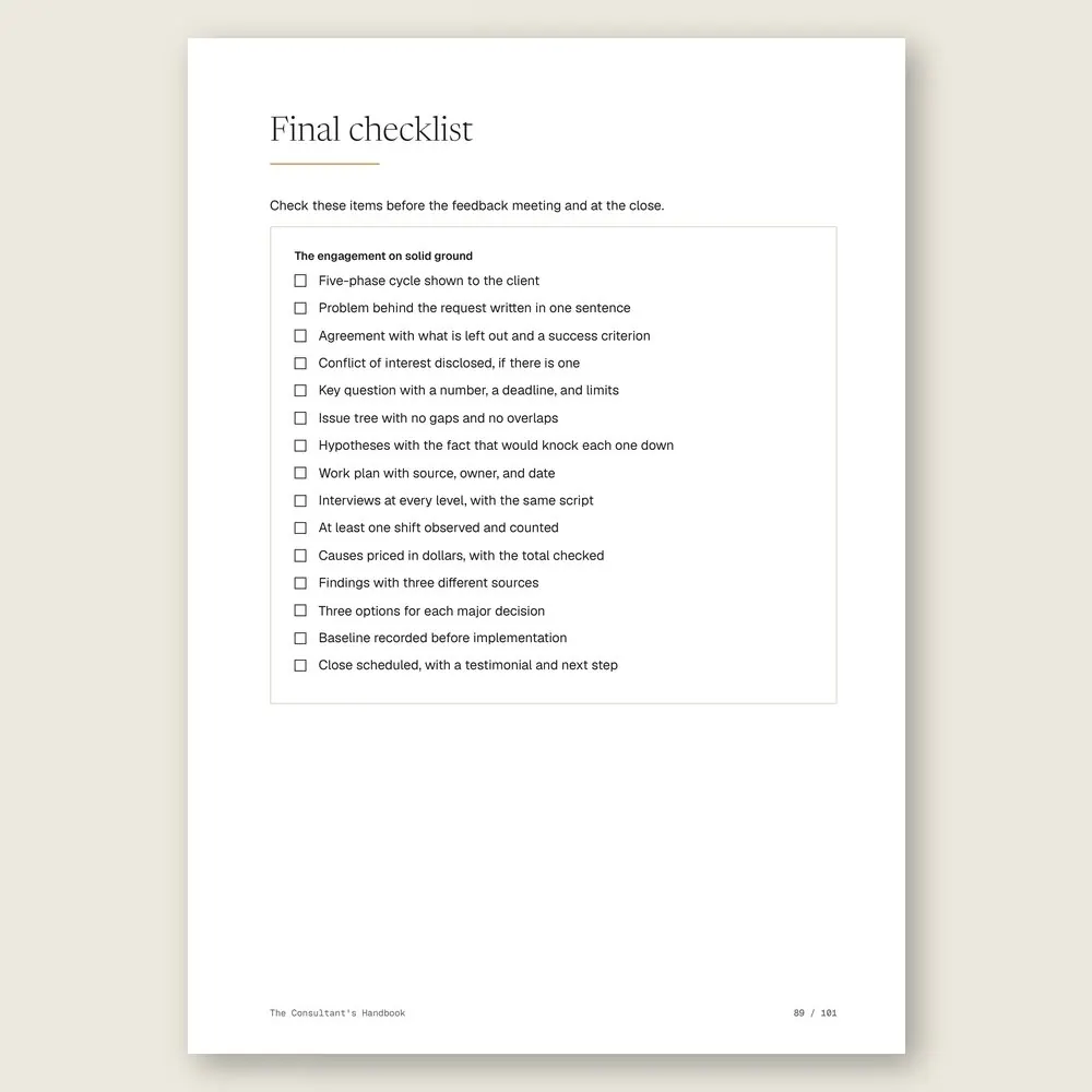 The Consultant's Handbook · The final checklist