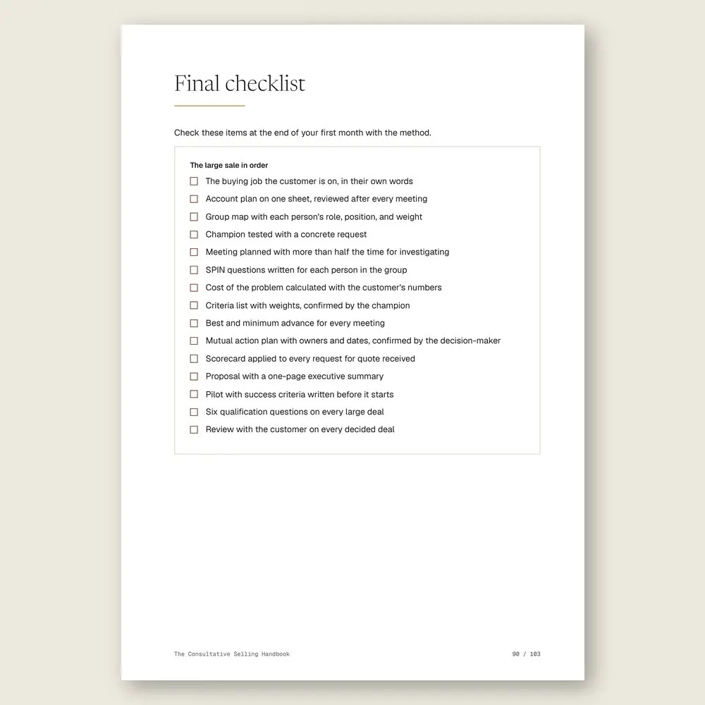 The Consultative Selling Handbook · The final checklist