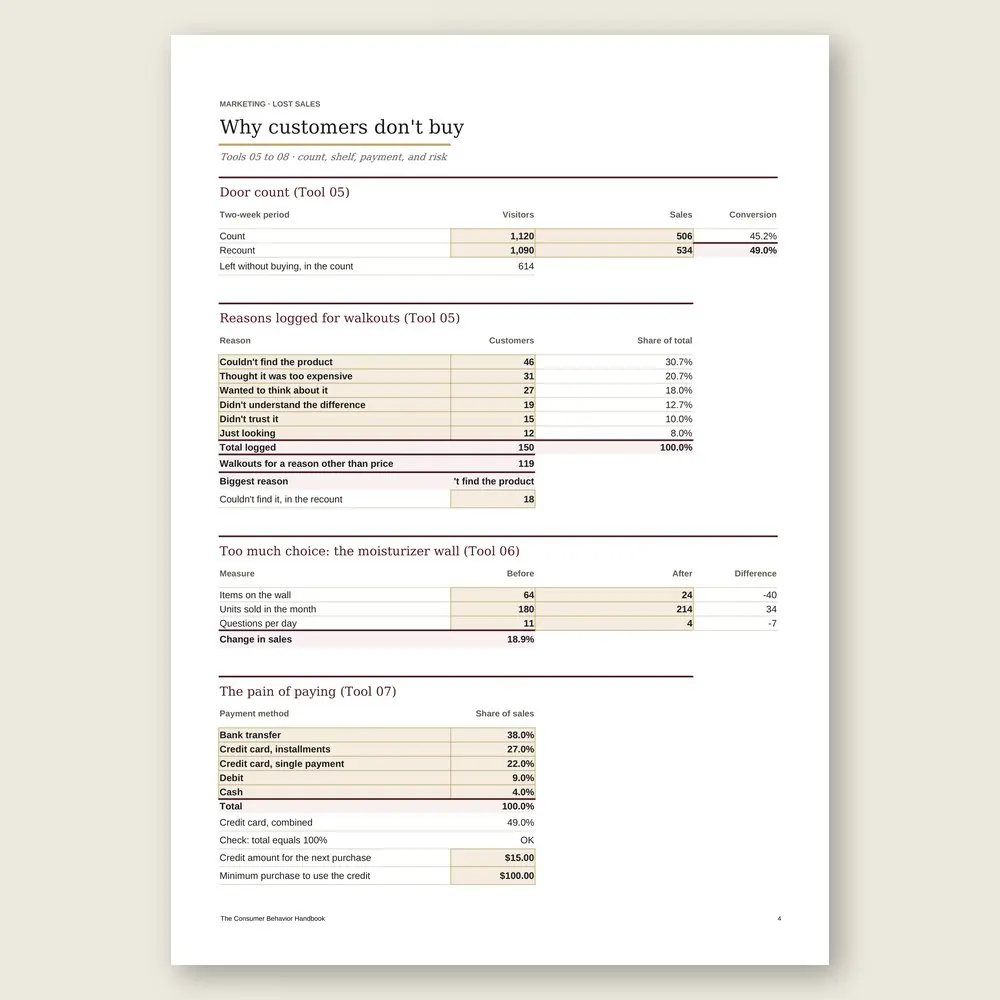 The Consumer Behavior Handbook · The spreadsheet on screen