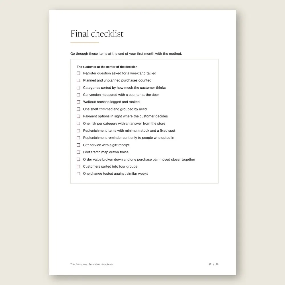 The Consumer Behavior Handbook · The final checklist