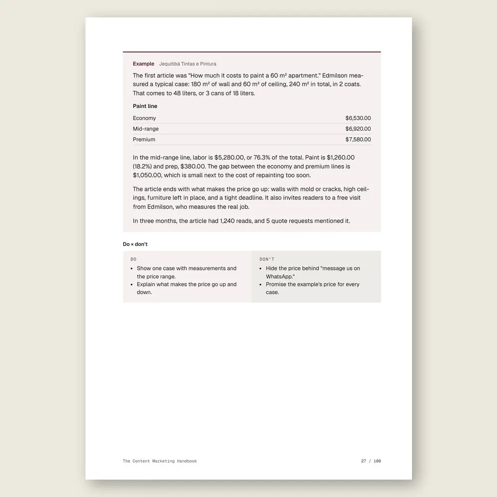 The Content Marketing Handbook · Illustrative example with numbers
