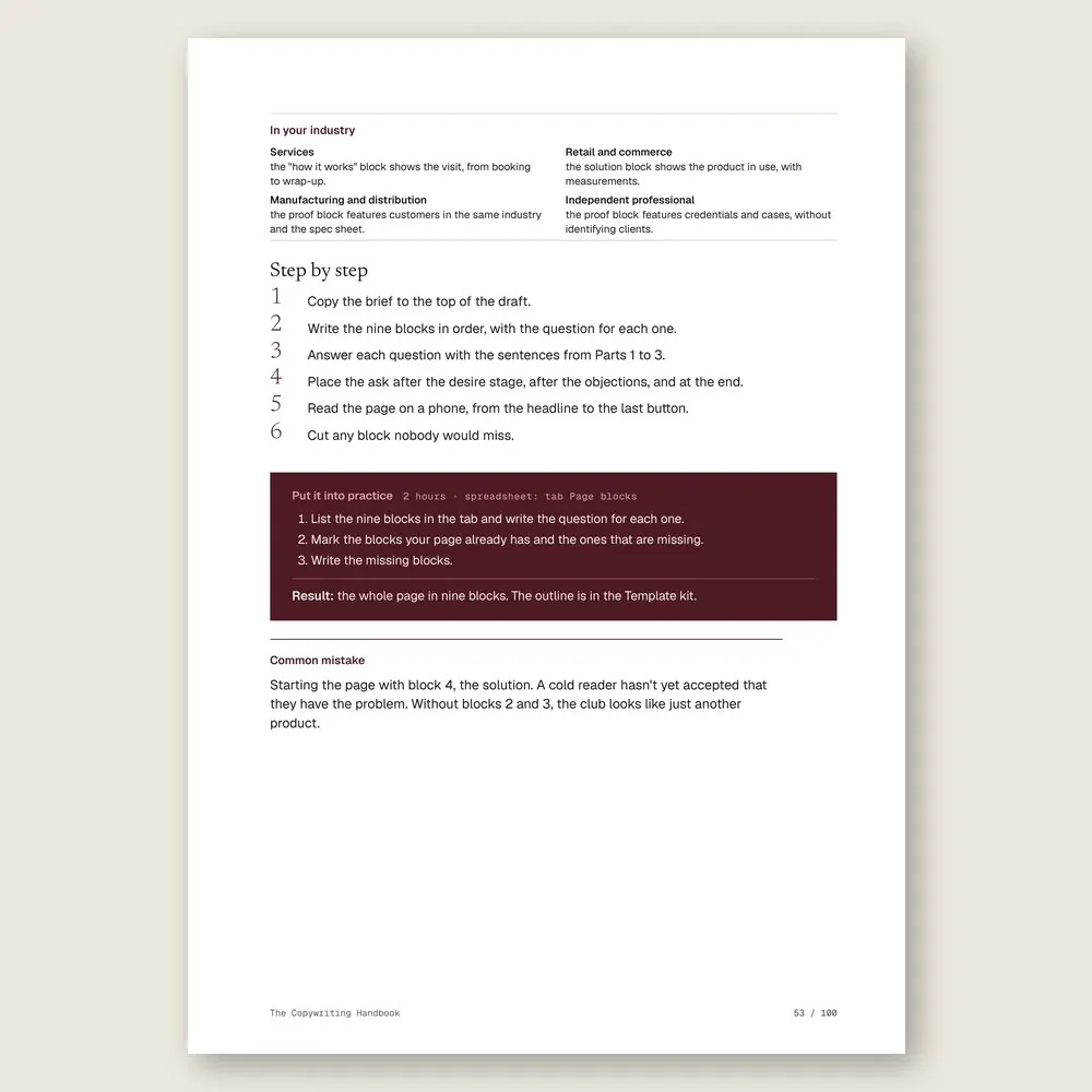 The Copywriting Handbook · The step-by-step and the hands-on exercise