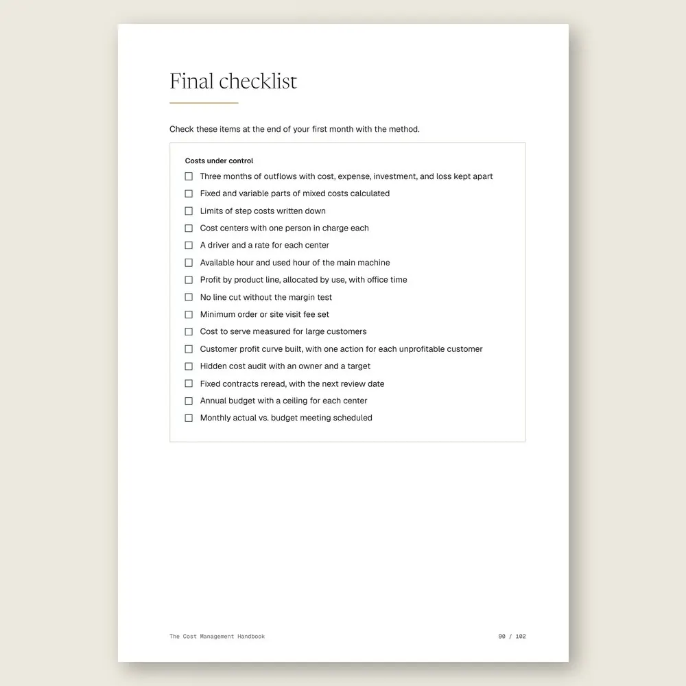 The Cost Management Handbook · The final checklist