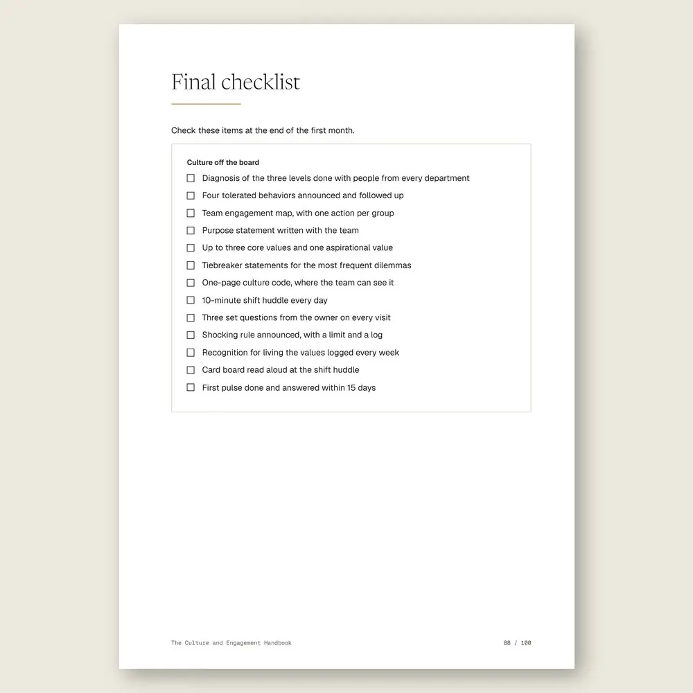 The Culture and Engagement Handbook · The final checklist