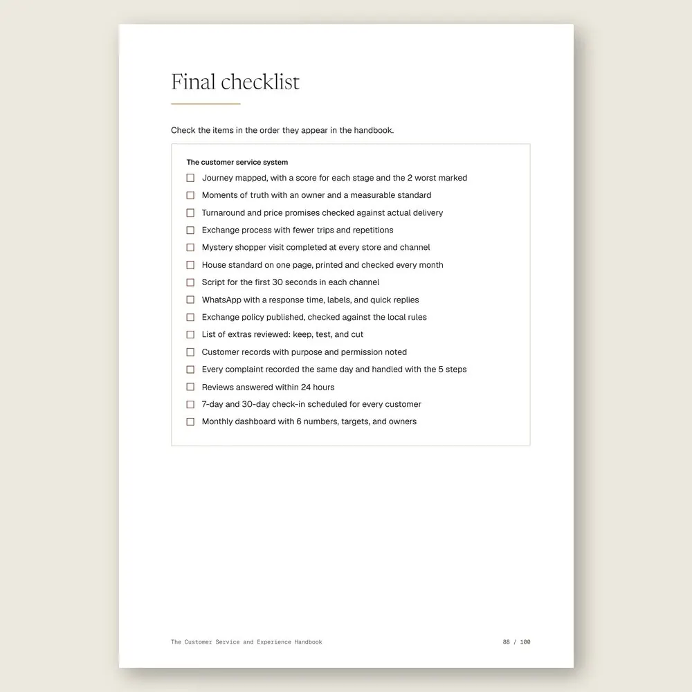 The Customer Service and Experience Handbook · The final checklist