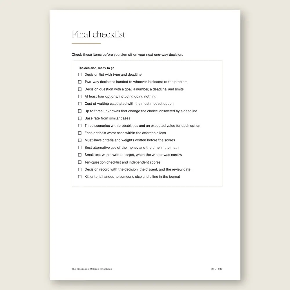 The Decision-Making Handbook · The final checklist
