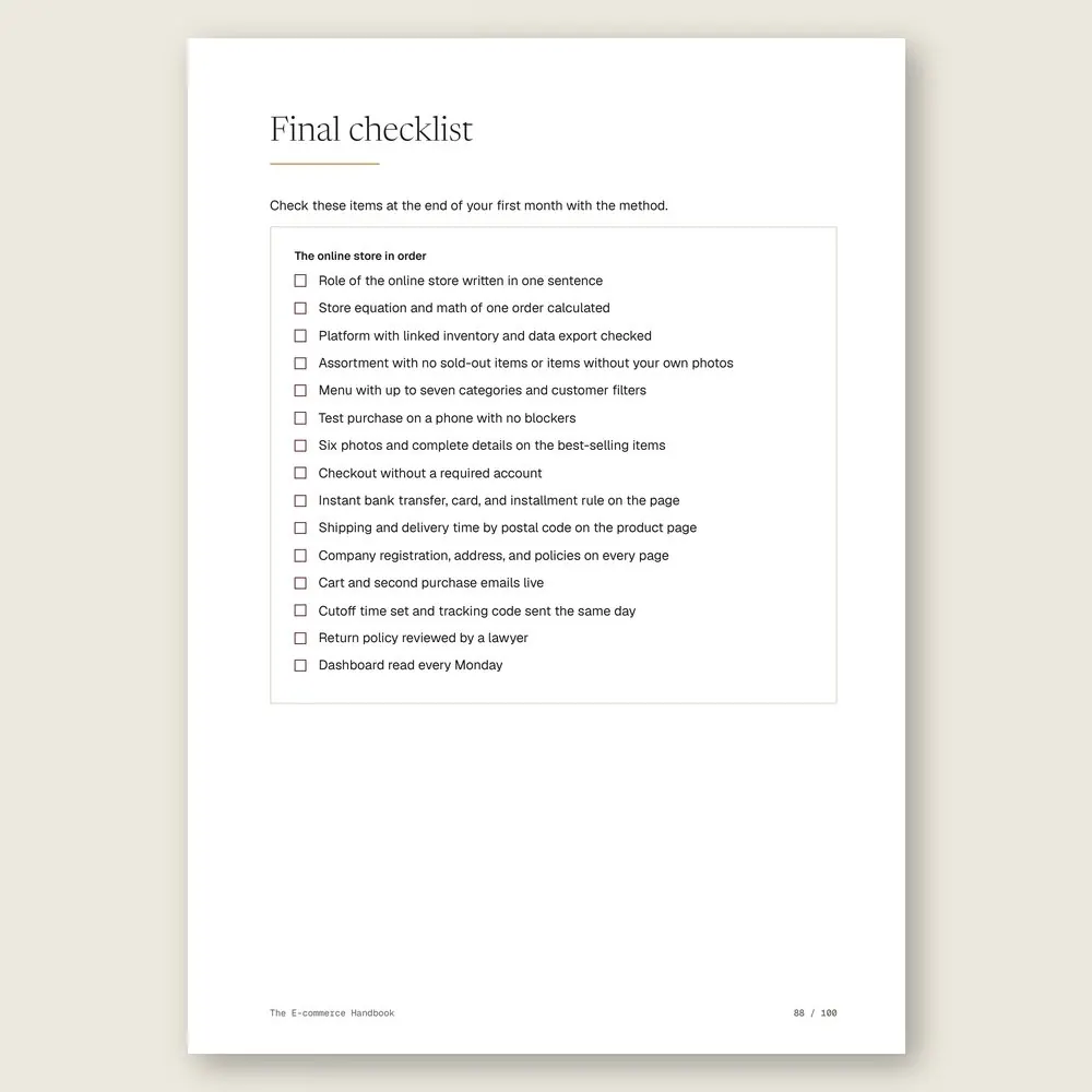 The E-commerce Handbook · The final checklist