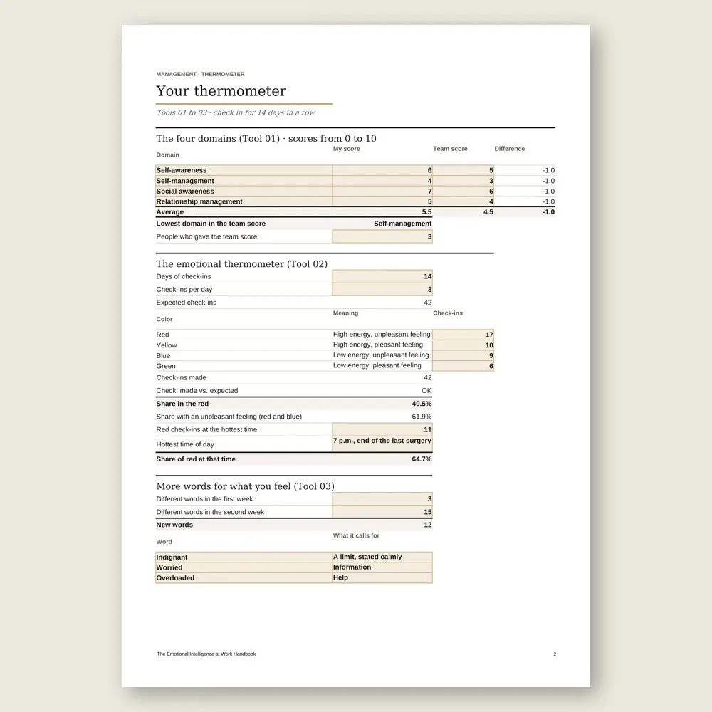 The Emotional Intelligence at Work Handbook · The spreadsheet on screen