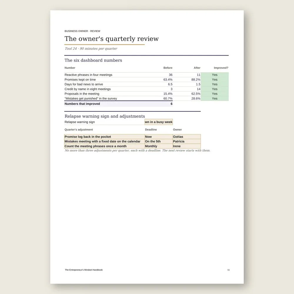 The Entrepreneur's Mindset Handbook · Simulation with the example data