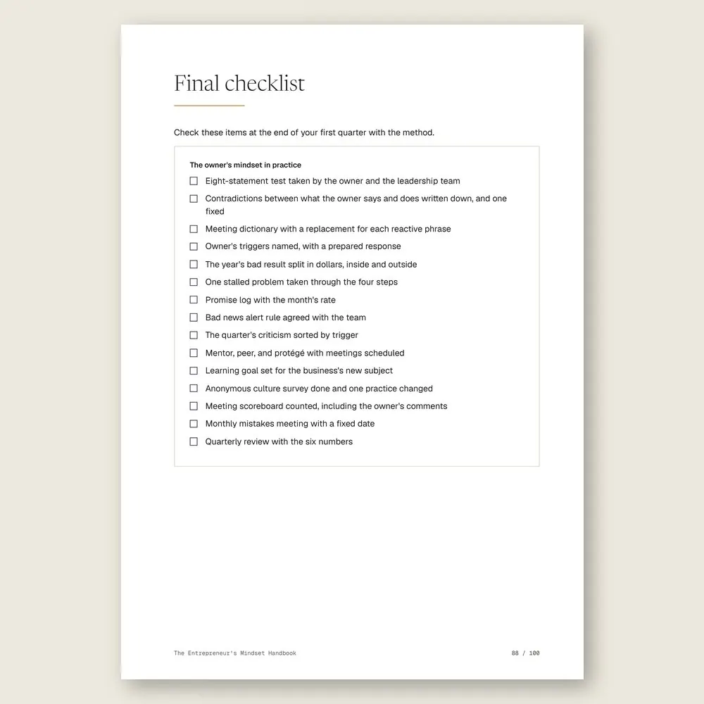 The Entrepreneur's Mindset Handbook · The final checklist