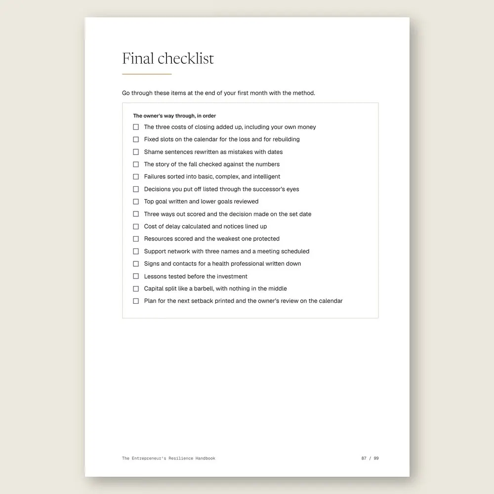 The Entrepreneur's Resilience Handbook · The final checklist