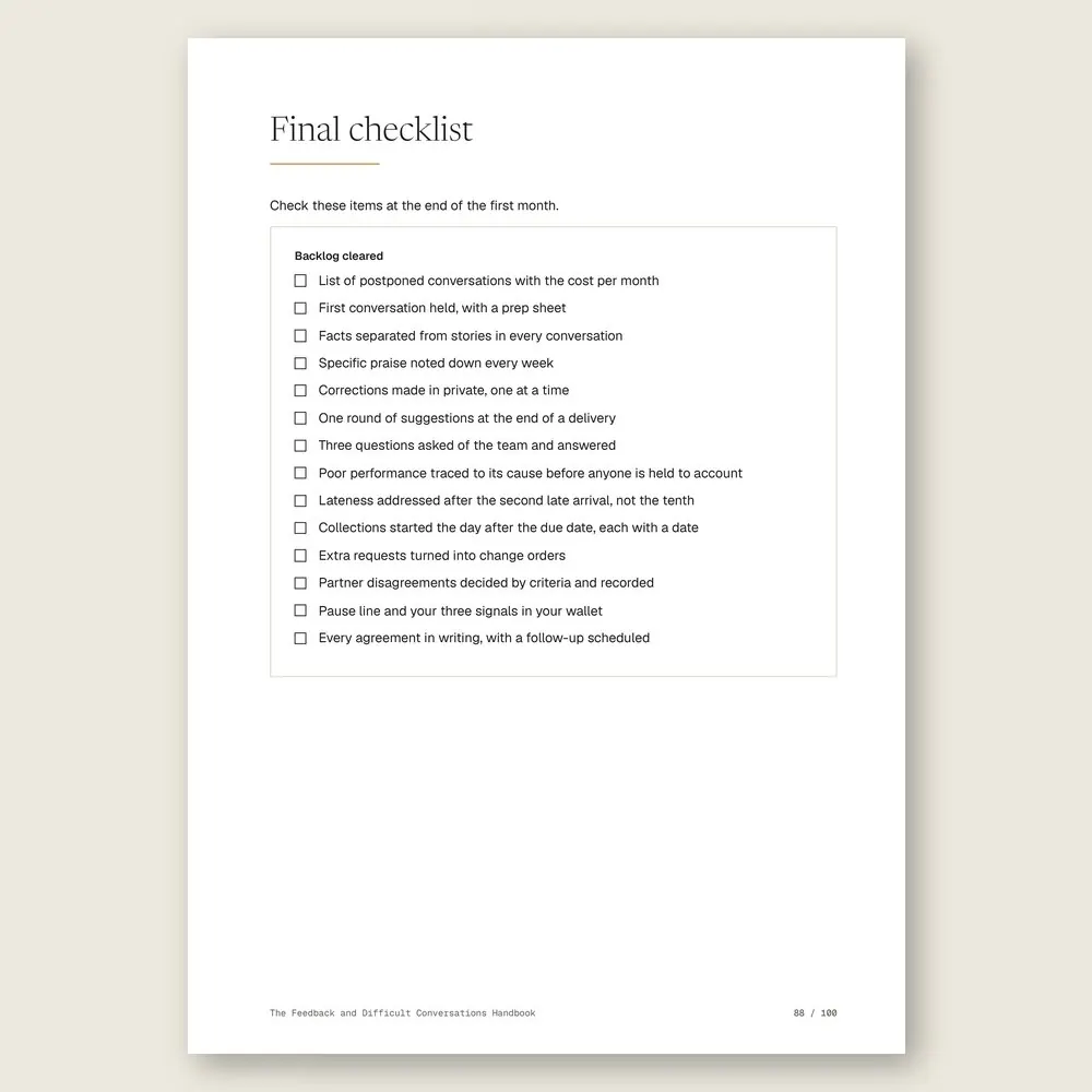 The Feedback and Difficult Conversations Handbook · The final checklist