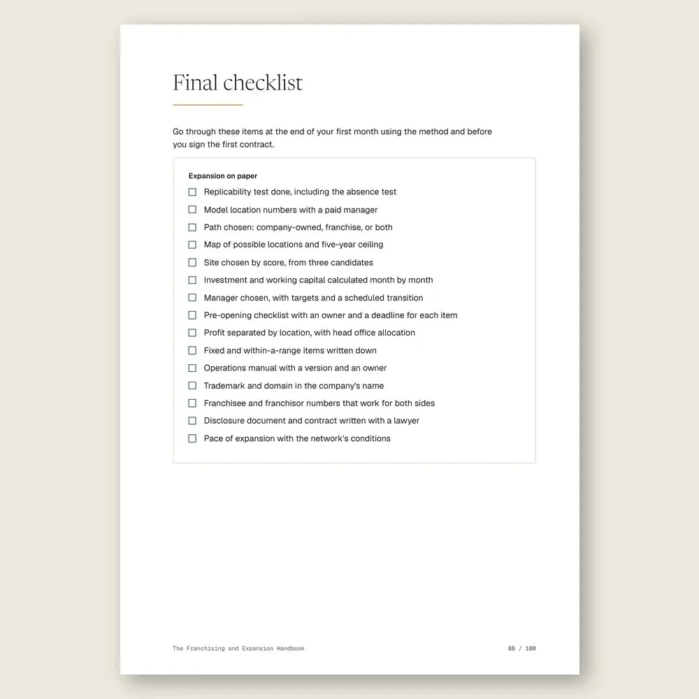 The Franchising and Expansion Handbook · The final checklist