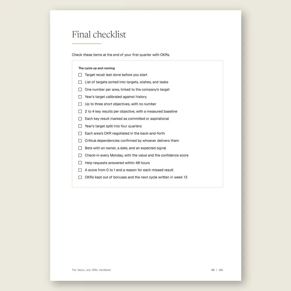 The Goals and OKRs Handbook · The final checklist
