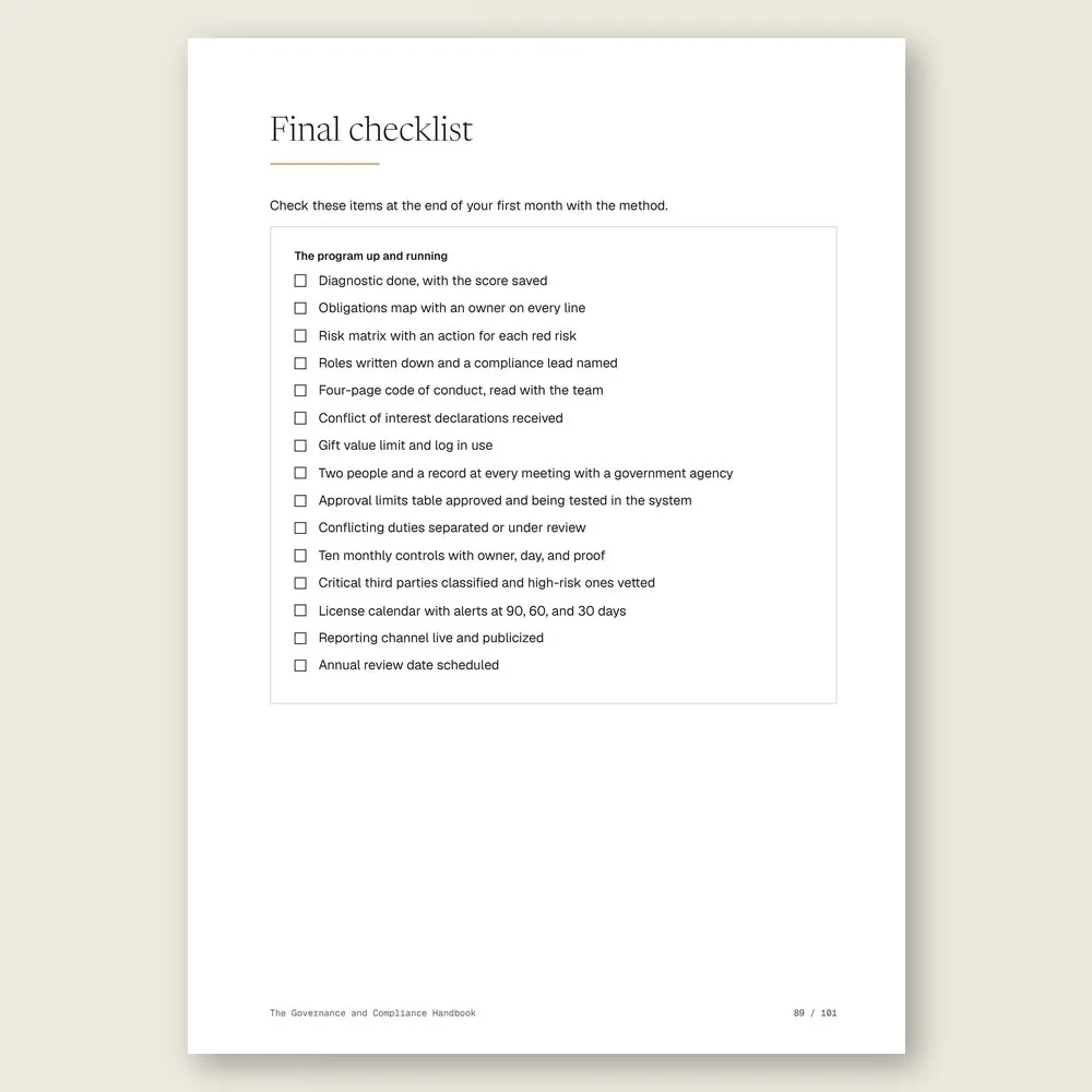 The Governance and Compliance Handbook · The final checklist