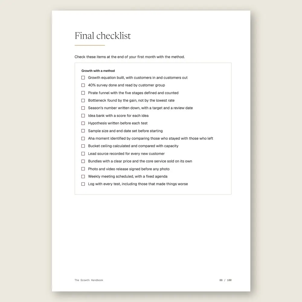 The Growth Handbook · The final checklist