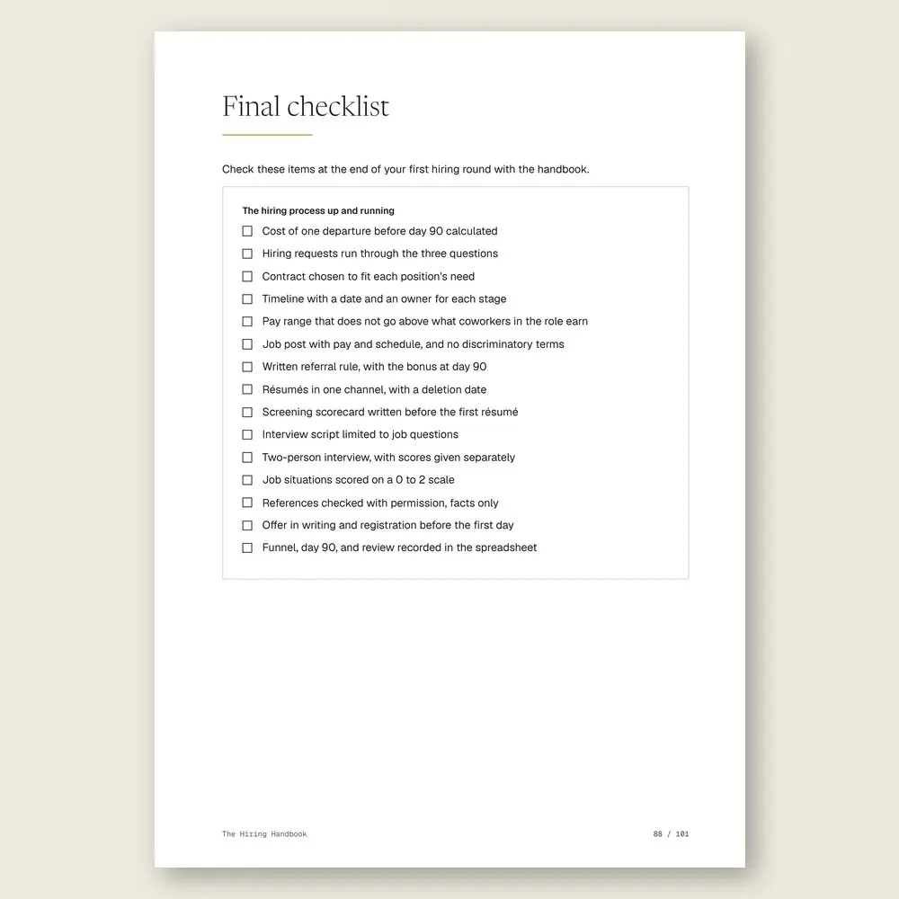 The Hiring Handbook · The final checklist