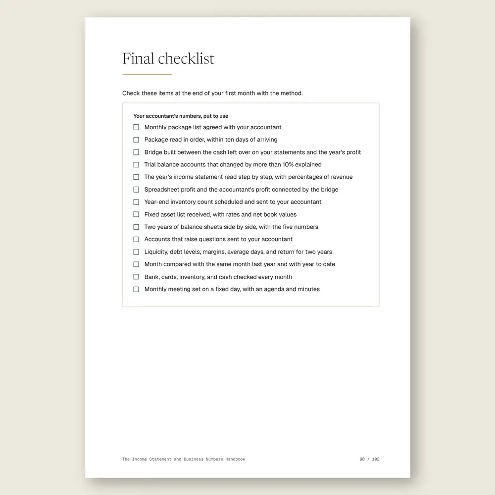 The Income Statement and Business Numbers Handbook · The final checklist
