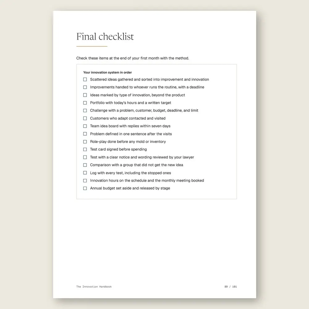 The Innovation Handbook · The final checklist