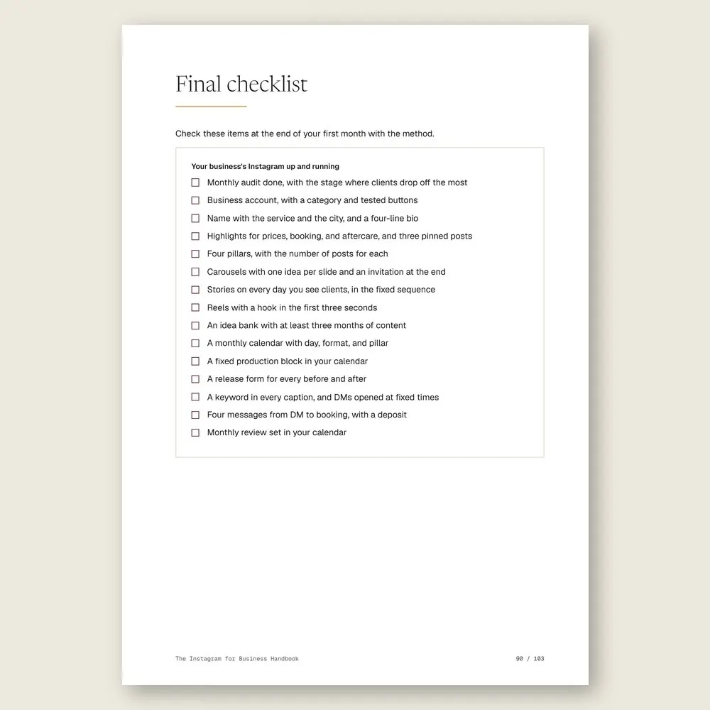 The Instagram for Business Handbook · The final checklist