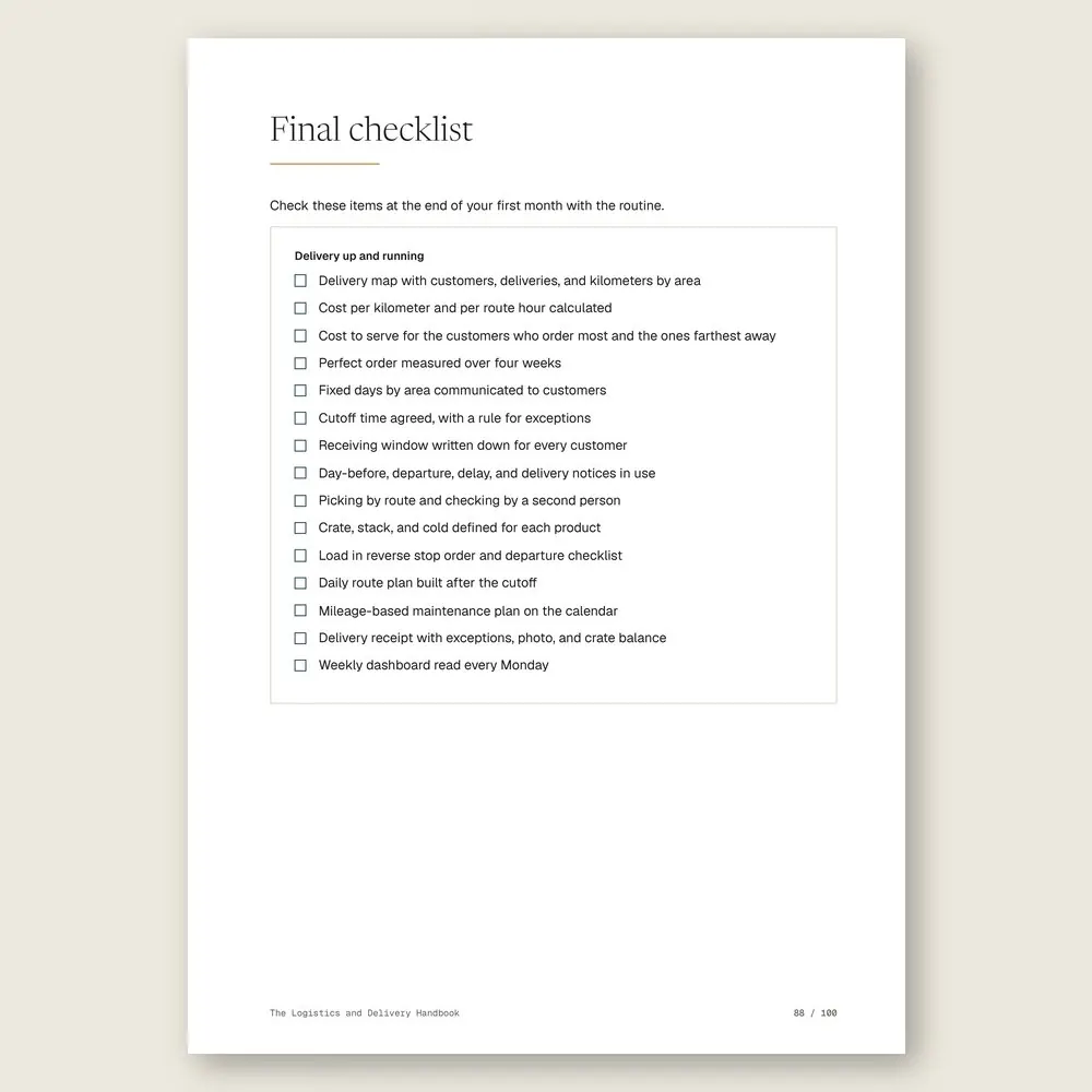 The Logistics and Delivery Handbook · The final checklist