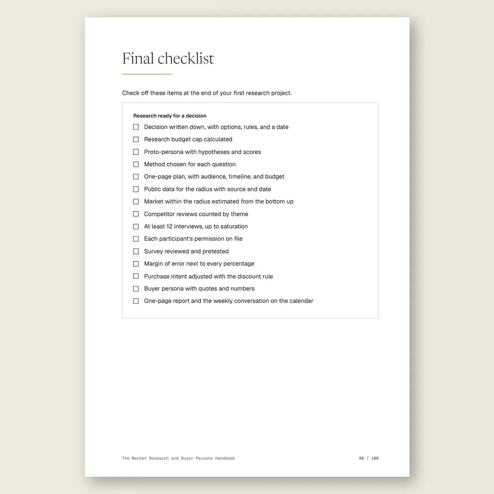 The Market Research and Buyer Persona Handbook · The final checklist