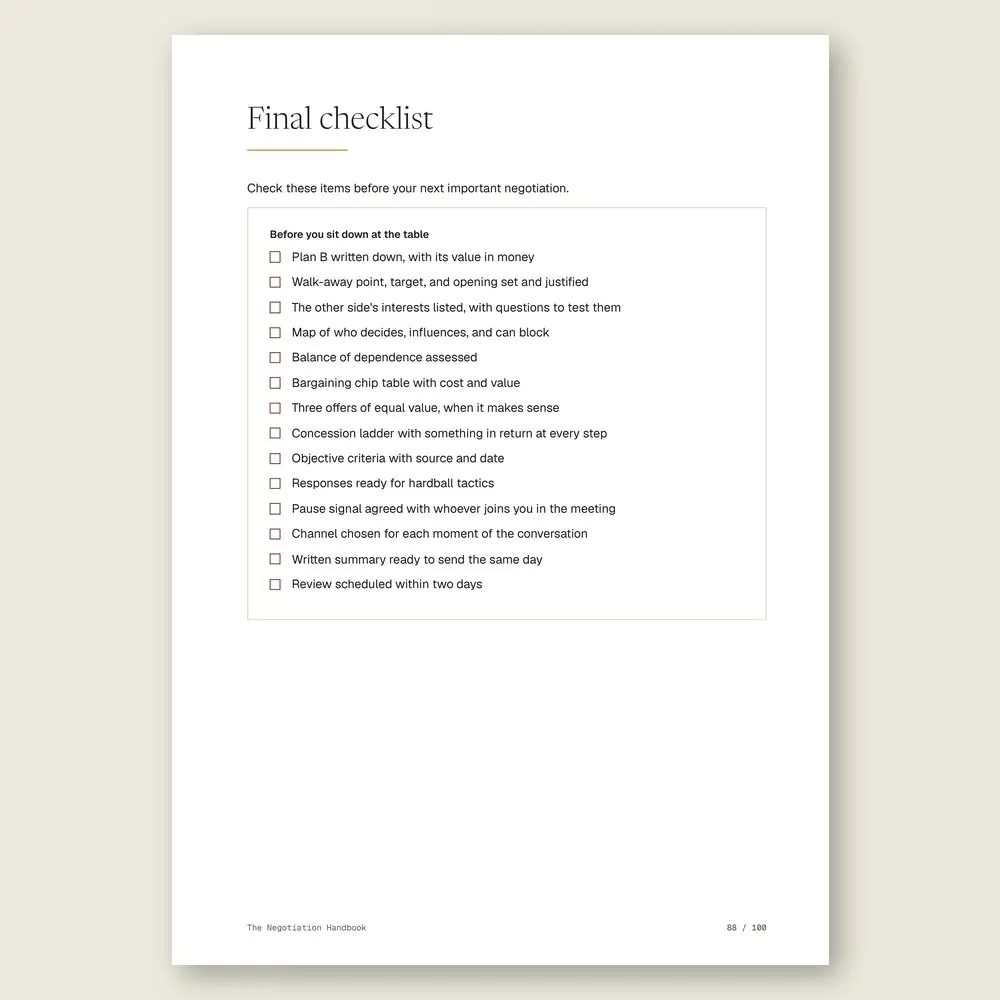 The Negotiation Handbook · The final checklist