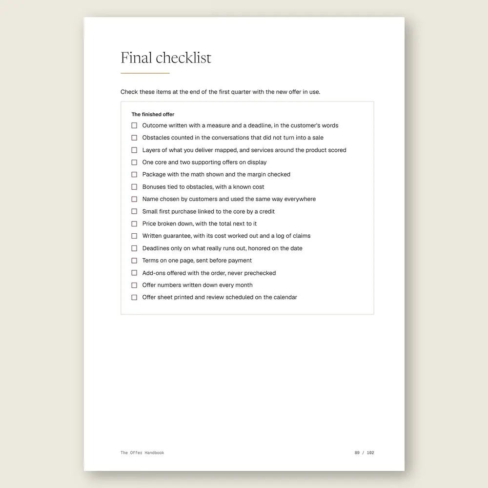 The Offer Handbook · The final checklist