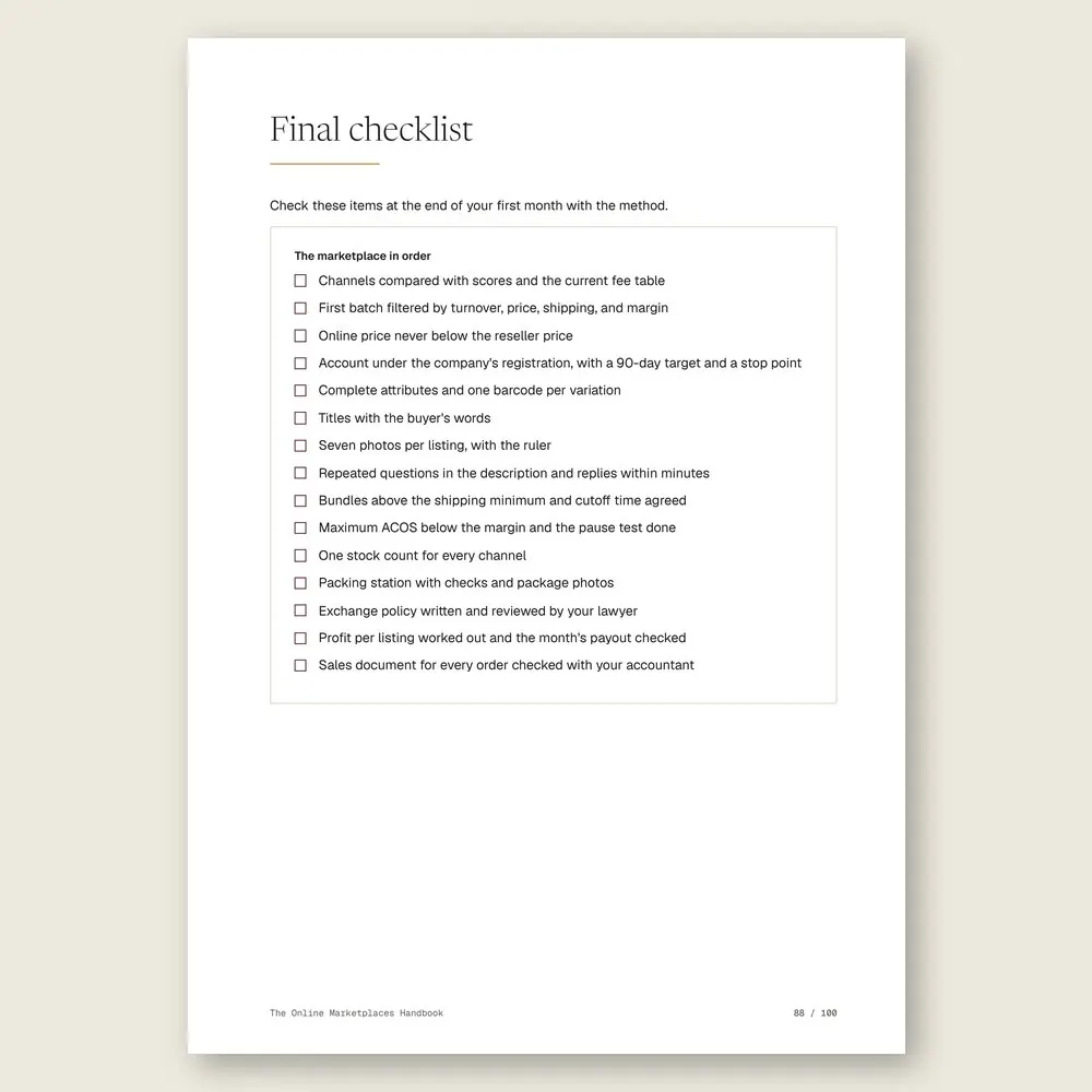 The Online Marketplaces Handbook · The final checklist