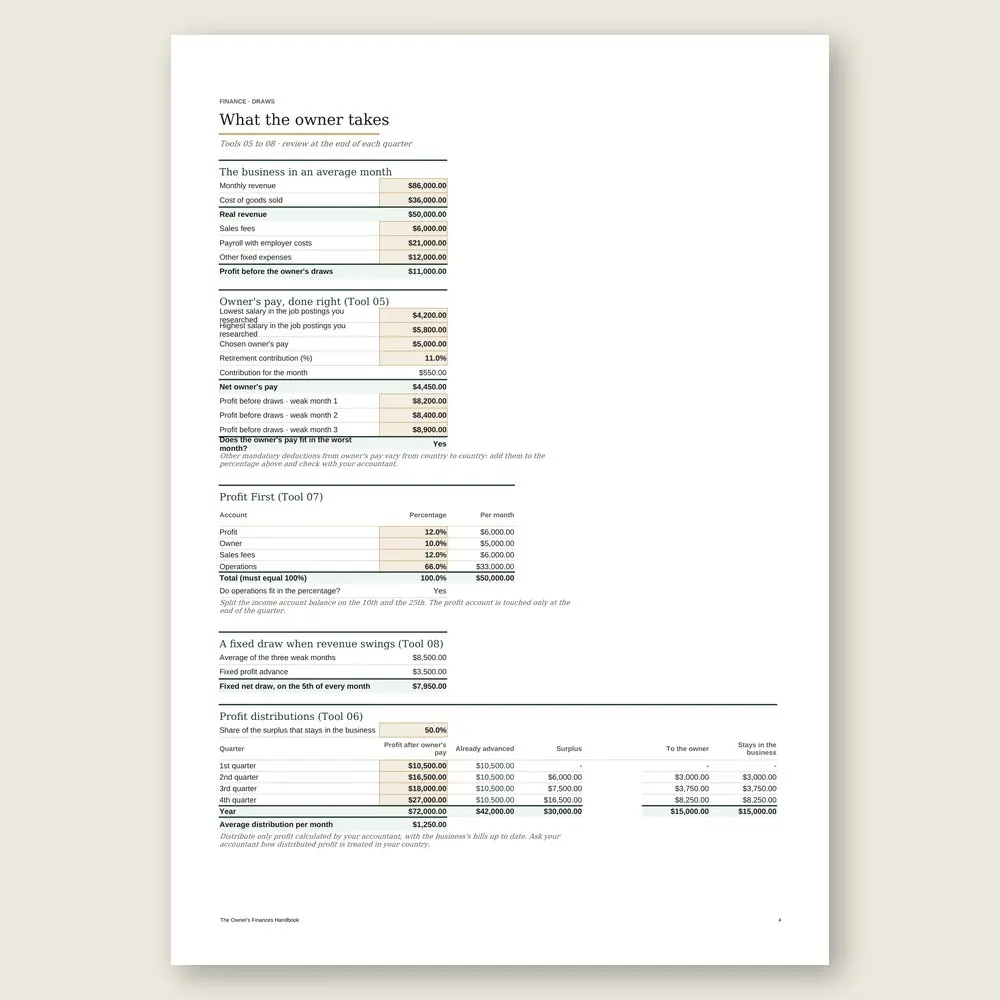 The Owner's Finances Handbook · The spreadsheet on screen