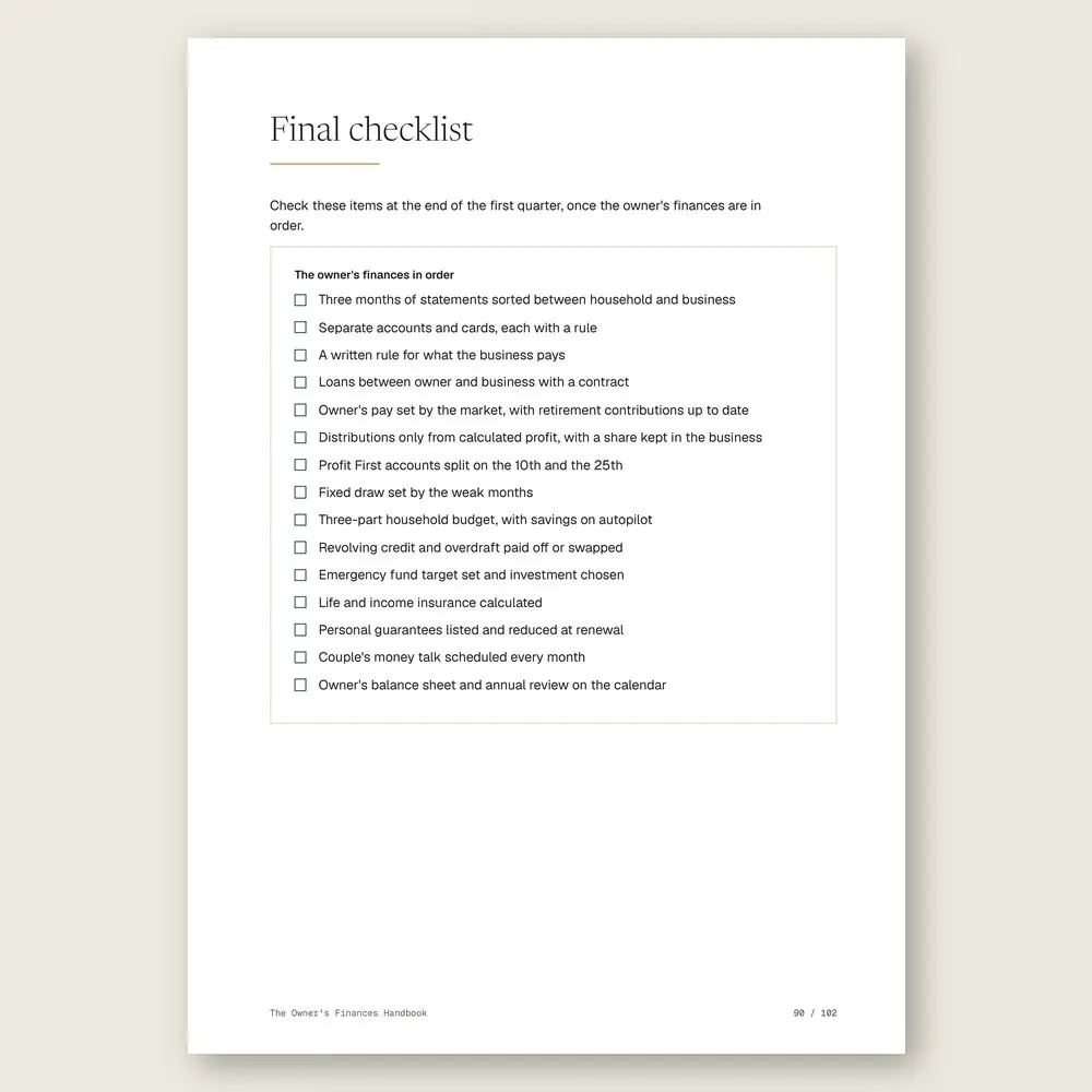 The Owner's Finances Handbook · The final checklist