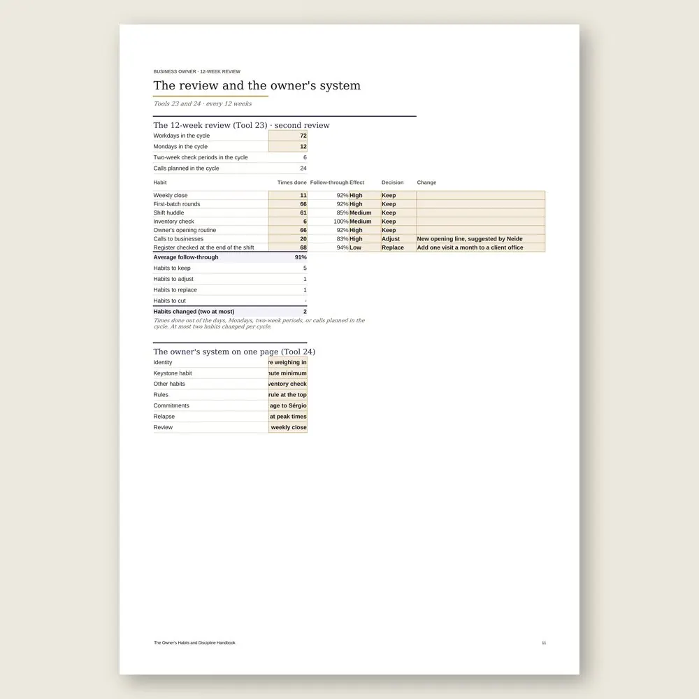 The Owner's Habits and Discipline Handbook · Simulation with the example data