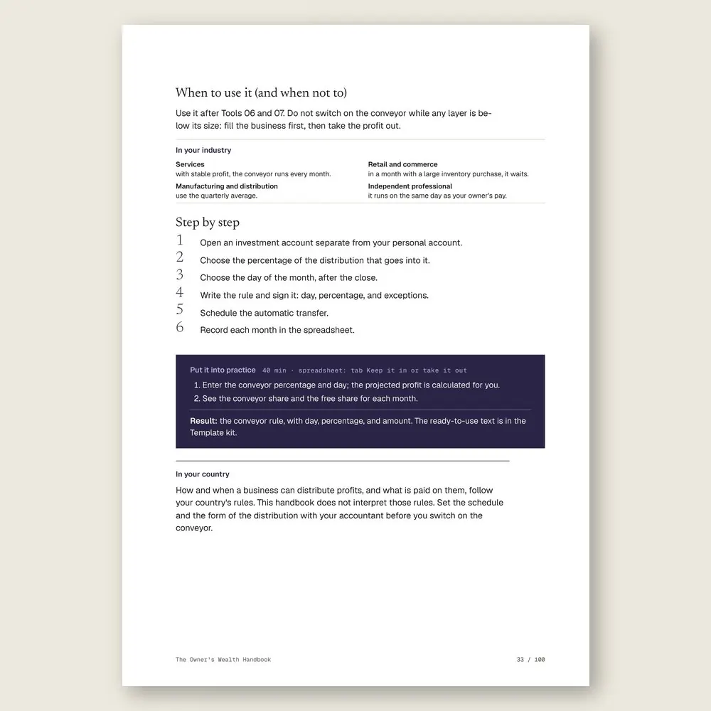 The Owner's Wealth Handbook · The step-by-step and the hands-on exercise