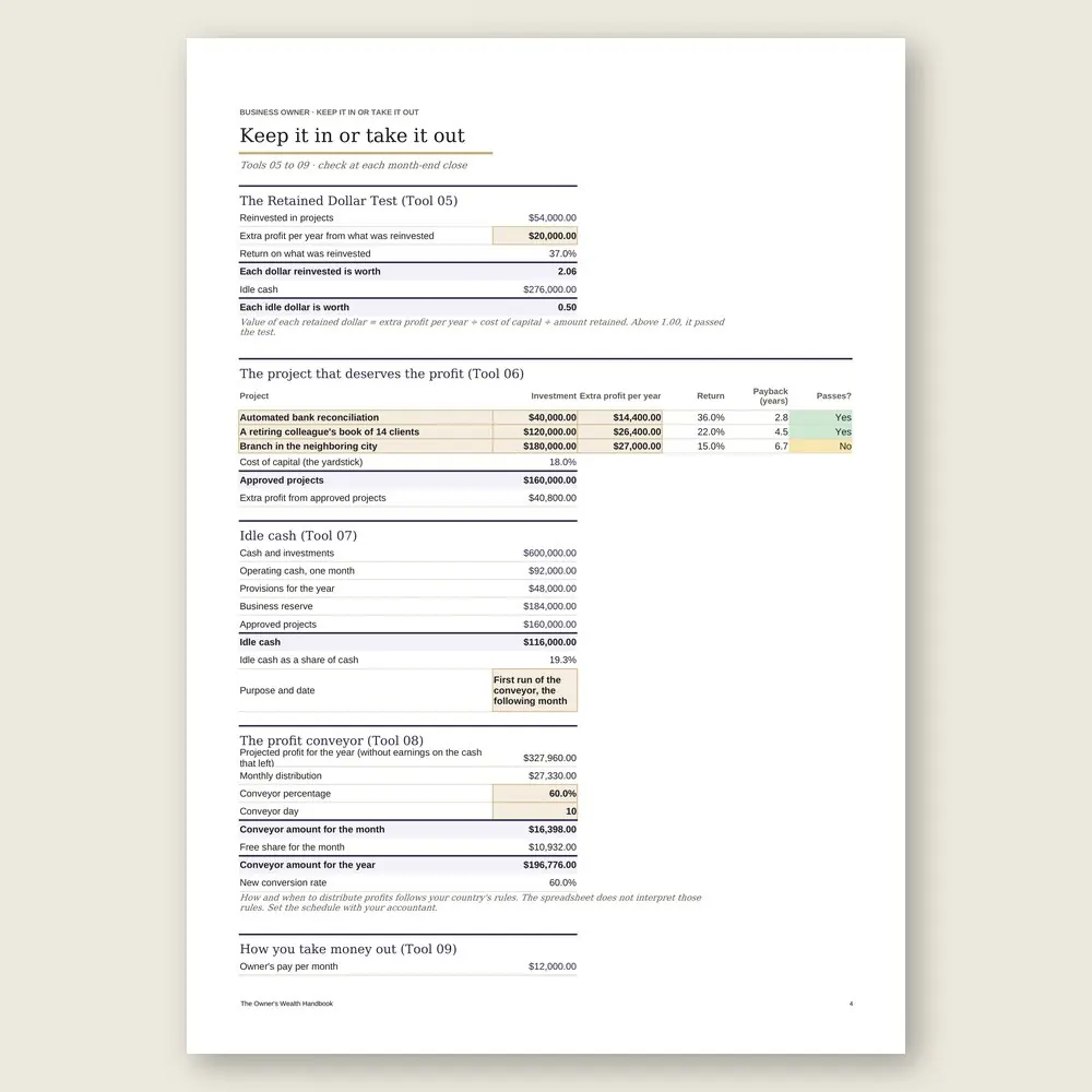 The Owner's Wealth Handbook · Simulation with the example data