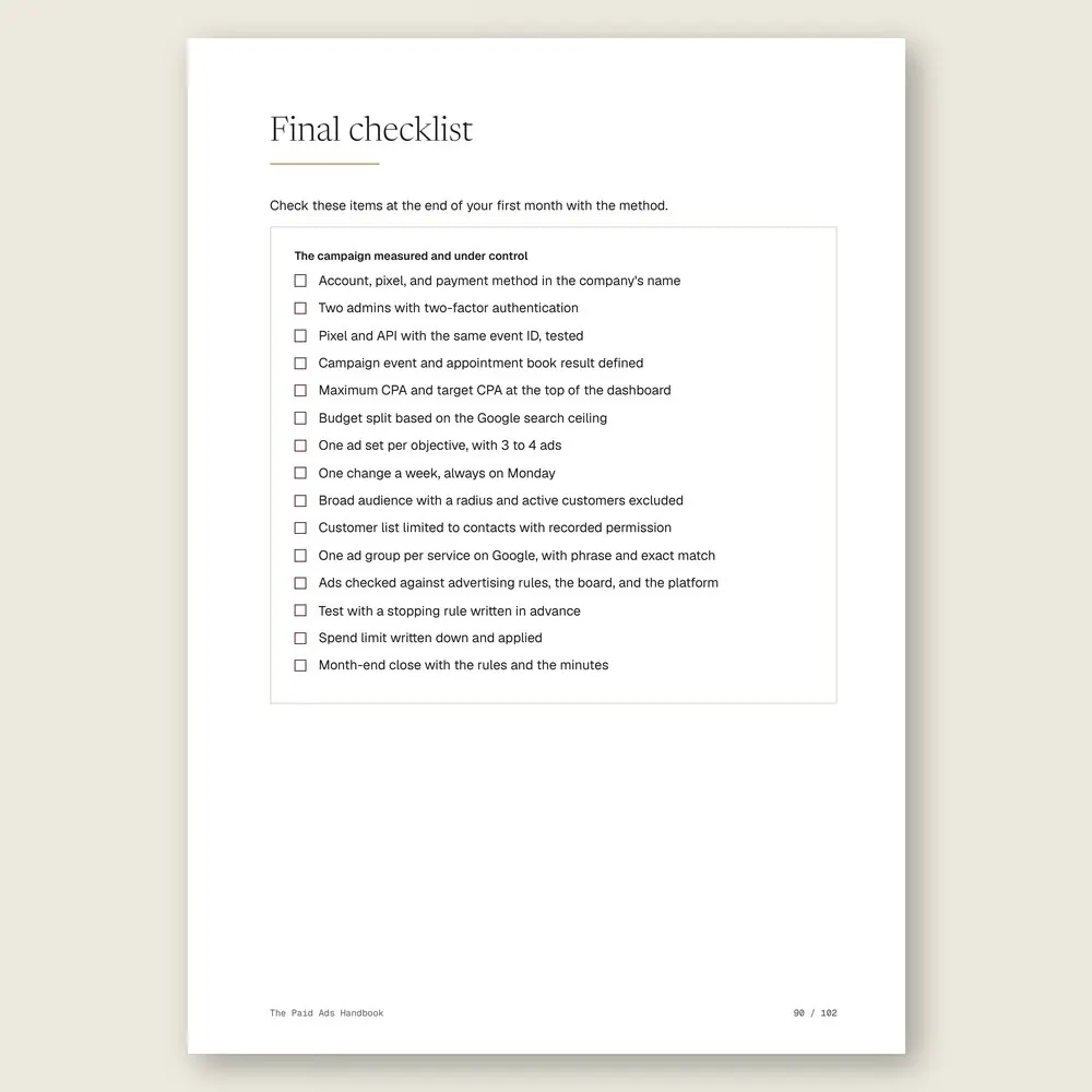 The Paid Ads Handbook · The final checklist